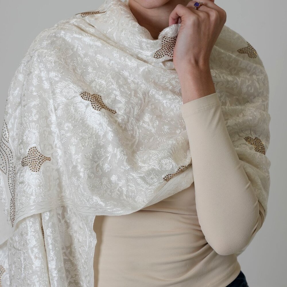 NEW Ivory Women Scarf - Aari Luxurious Merino Wool Pashmina Blend Wrap